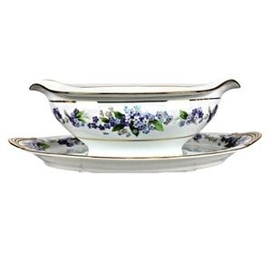 Noritake Gravy Boat VIOLETTE with Attached Underplate #3054 Purple Flowers